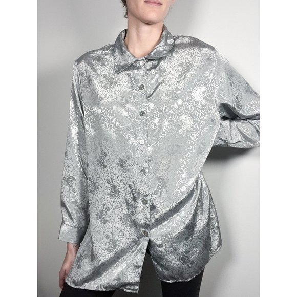 Vintage East West Woman grey blouse with floral print - Picture 2 of 8